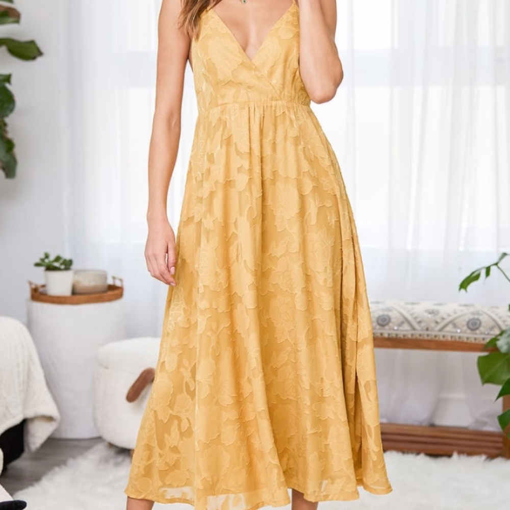 Lulus Spaghetti Strap Criss-Cross Back Yellow Midi Dress